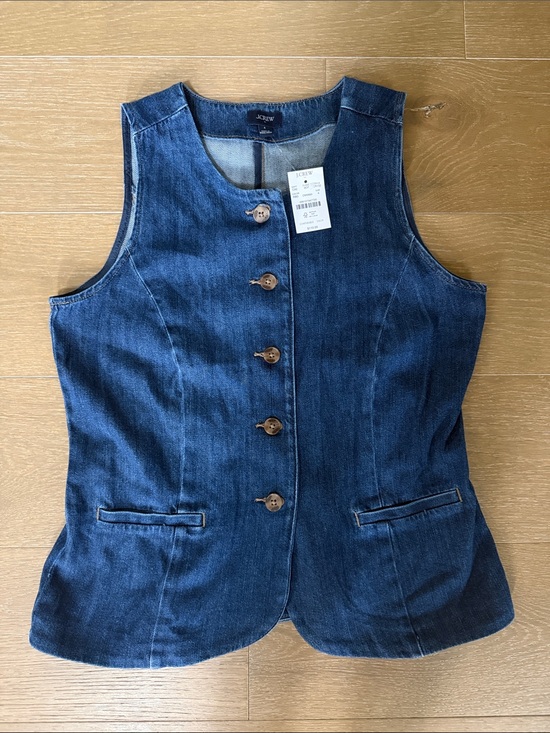 J. Crew Tops - NWT J. Crew Dark Indigo Long Denim Button-Front Vest | 4